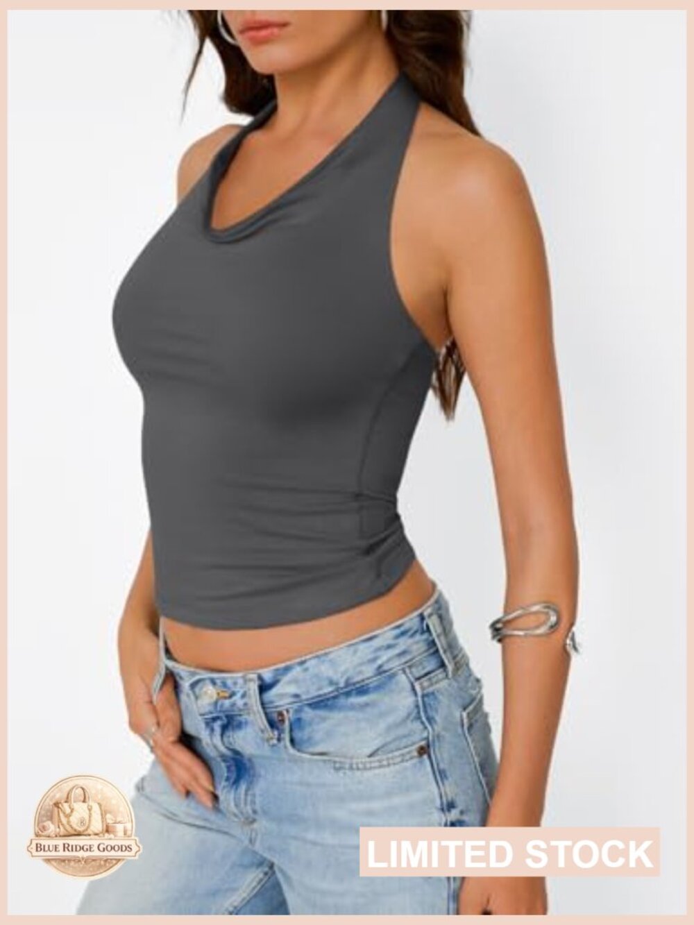 Sleeveless Halter Cowl Neck Backless Crop Top Y2K Going Out Summer Vacation - Picture 3 of 6